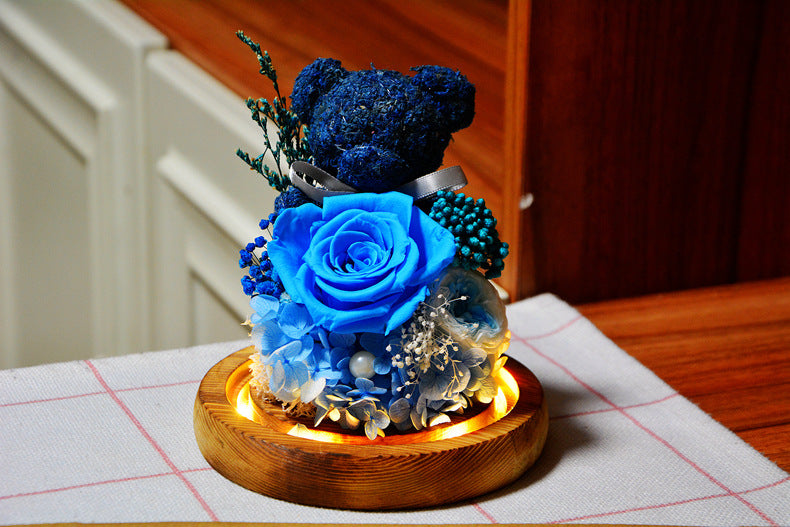 Valentine's Day Gift for Girlfriend Eternal Preserved Rose Flower Gift Box Teddy Bear Eternal Flower with Lights Gift for Women