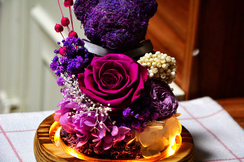 Valentine's Day Gift for Girlfriend Eternal Preserved Rose Flower Gift Box Teddy Bear Eternal Flower with Lights Gift for Women