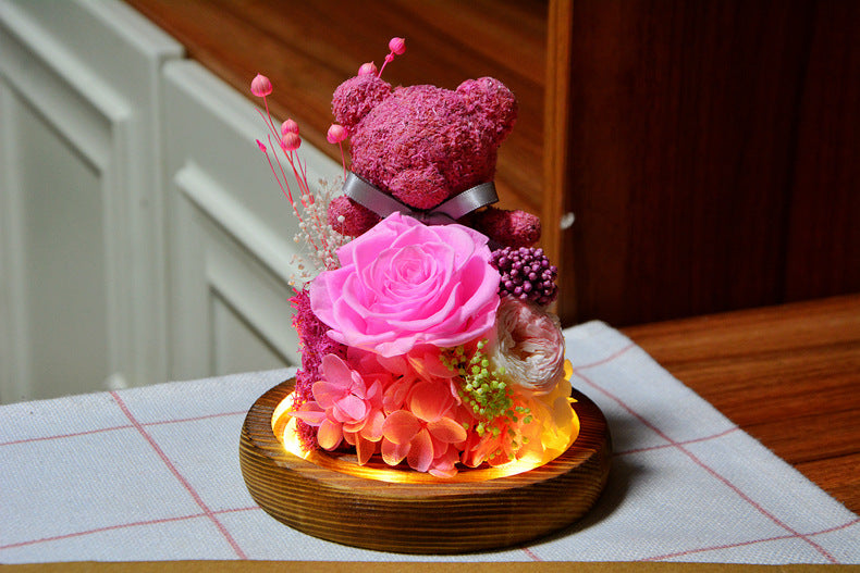Valentine's Day Gift for Girlfriend Eternal Preserved Rose Flower Gift Box Teddy Bear Eternal Flower with Lights Gift for Women