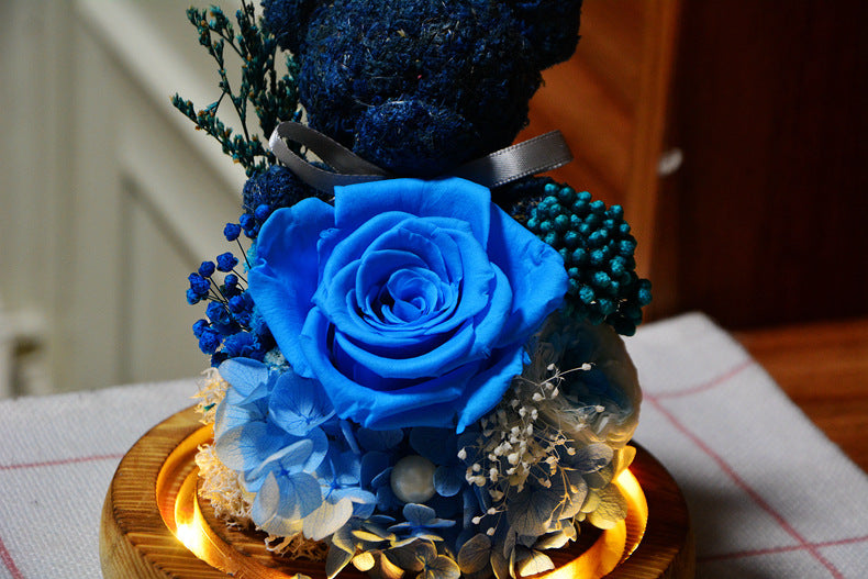 Valentine's Day Gift for Girlfriend Eternal Preserved Rose Flower Gift Box Teddy Bear Eternal Flower with Lights Gift for Women