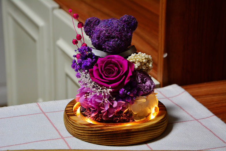 Valentine's Day Gift for Girlfriend Eternal Preserved Rose Flower Gift Box Teddy Bear Eternal Flower with Lights Gift for Women