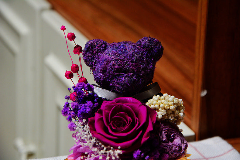 Valentine's Day Gift for Girlfriend Eternal Preserved Rose Flower Gift Box Teddy Bear Eternal Flower with Lights Gift for Women