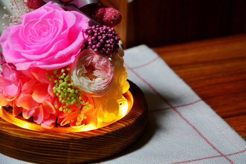 Valentine's Day Gift for Girlfriend Eternal Preserved Rose Flower Gift Box Teddy Bear Eternal Flower with Lights Gift for Women