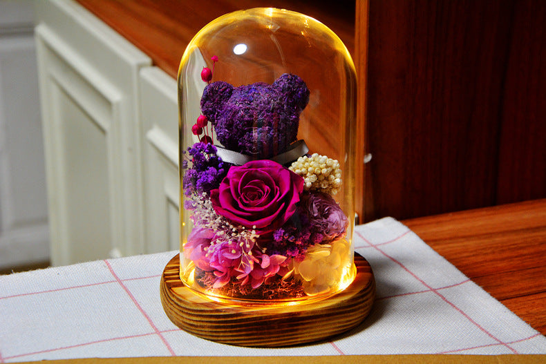 Valentine's Day Gift for Girlfriend Eternal Preserved Rose Flower Gift Box Teddy Bear Eternal Flower with Lights Gift for Women