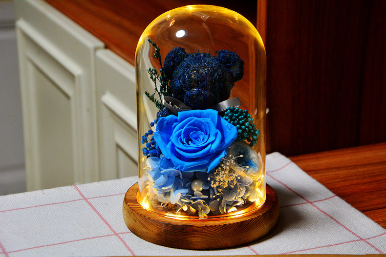 Valentine's Day Gift for Girlfriend Eternal Preserved Rose Flower Gift Box Teddy Bear Eternal Flower with Lights Gift for Women