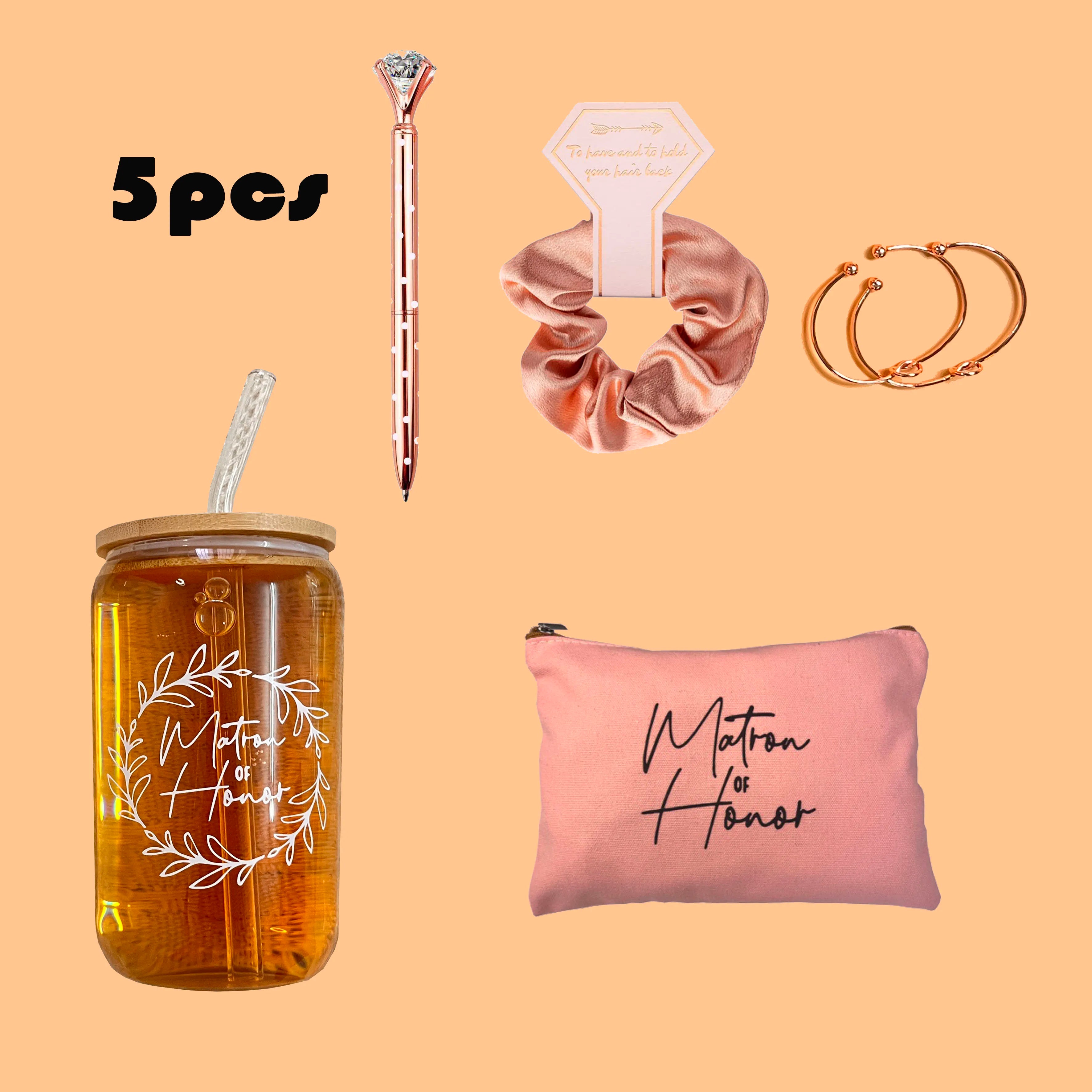 Bridesmaid Proposal Wedding Gifts Set Maid of Honor Gifts Bridal Shower 16oz Glass Cups Cosmetic Makeup Bags