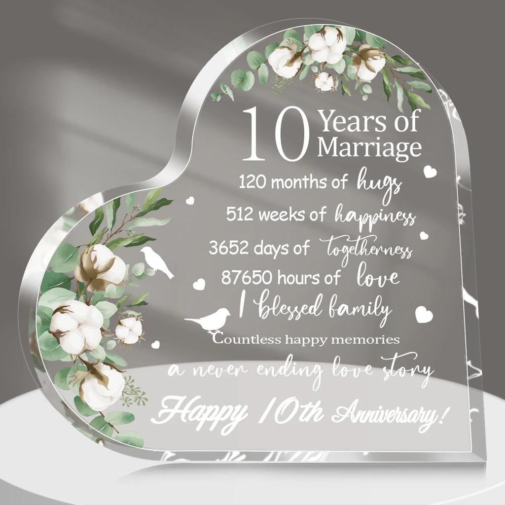 New Happy Anniversary Gifts for Her Him Heart Acrylic Transparent Plaque for Wife Husband Years of Marriage Gift 10th,15th-50th