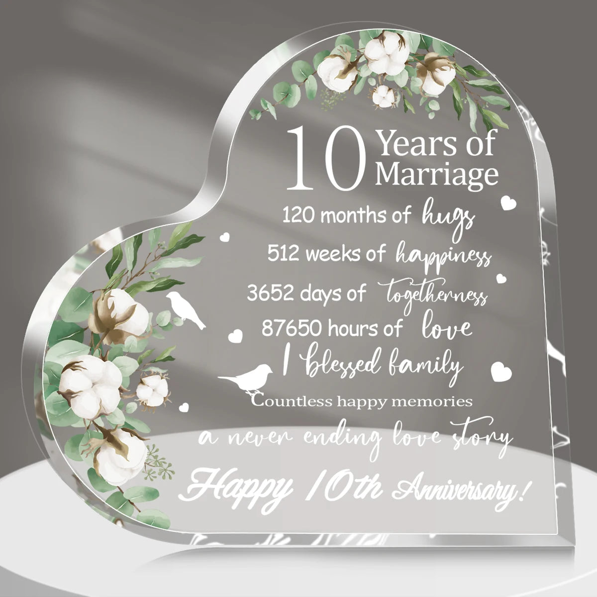 New Happy Anniversary Gifts for Her Him Heart Acrylic Transparent Plaque for Wife Husband Years of Marriage Gift 10th,15th-50th