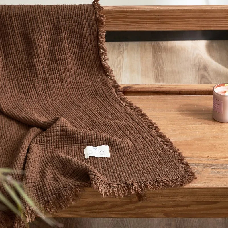 Soft Cotton Blankets Four Layers Of Gauze Sofa Cover Throw Blanket with Tassel Office home Decorative all season