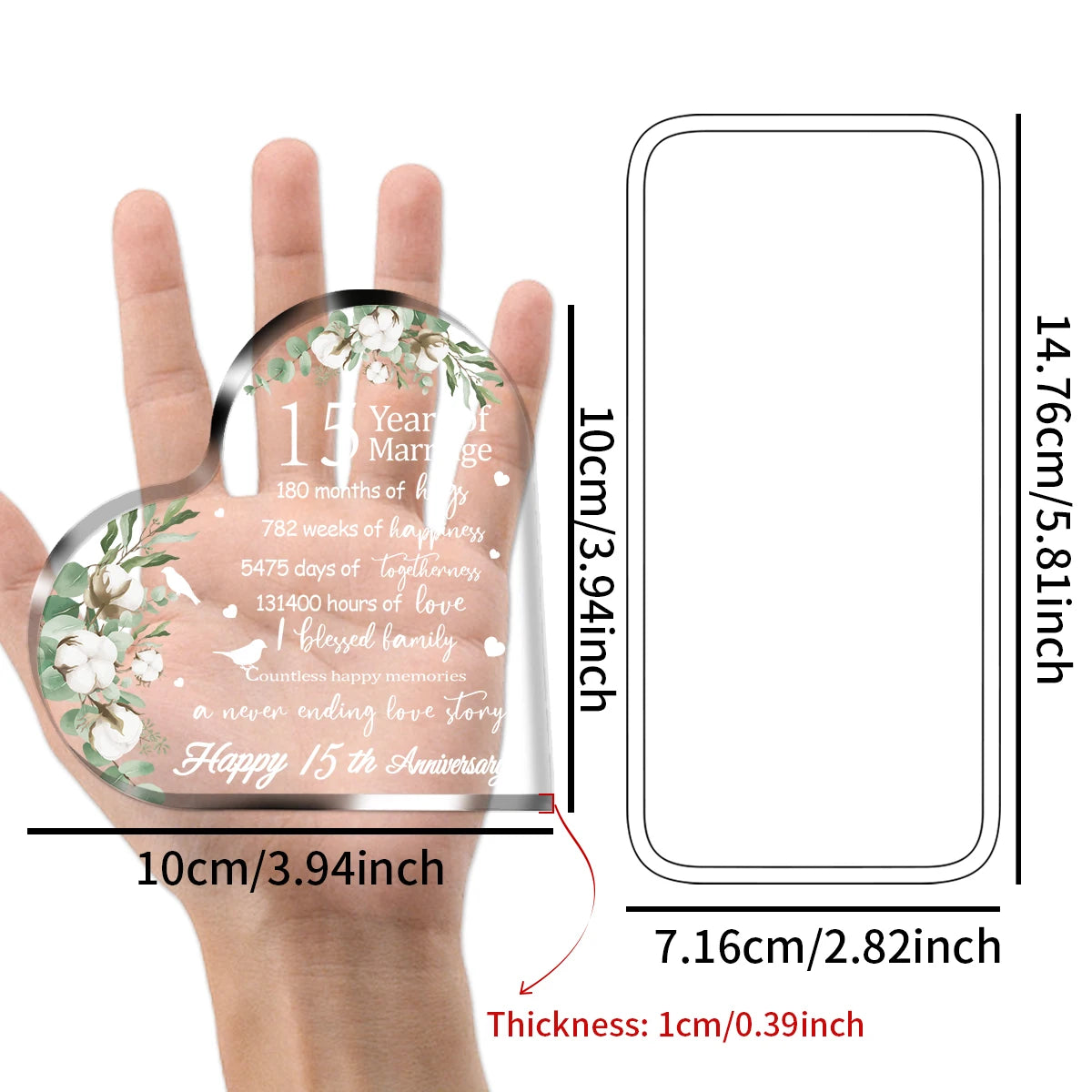 New Happy Anniversary Gifts for Her Him Heart Acrylic Transparent Plaque for Wife Husband Years of Marriage Gift 10th,15th-50th