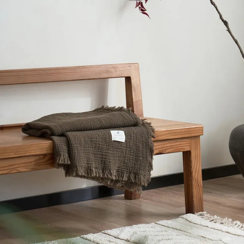 Soft Cotton Blankets Four Layers Of Gauze Sofa Cover Throw Blanket with Tassel Office home Decorative all season