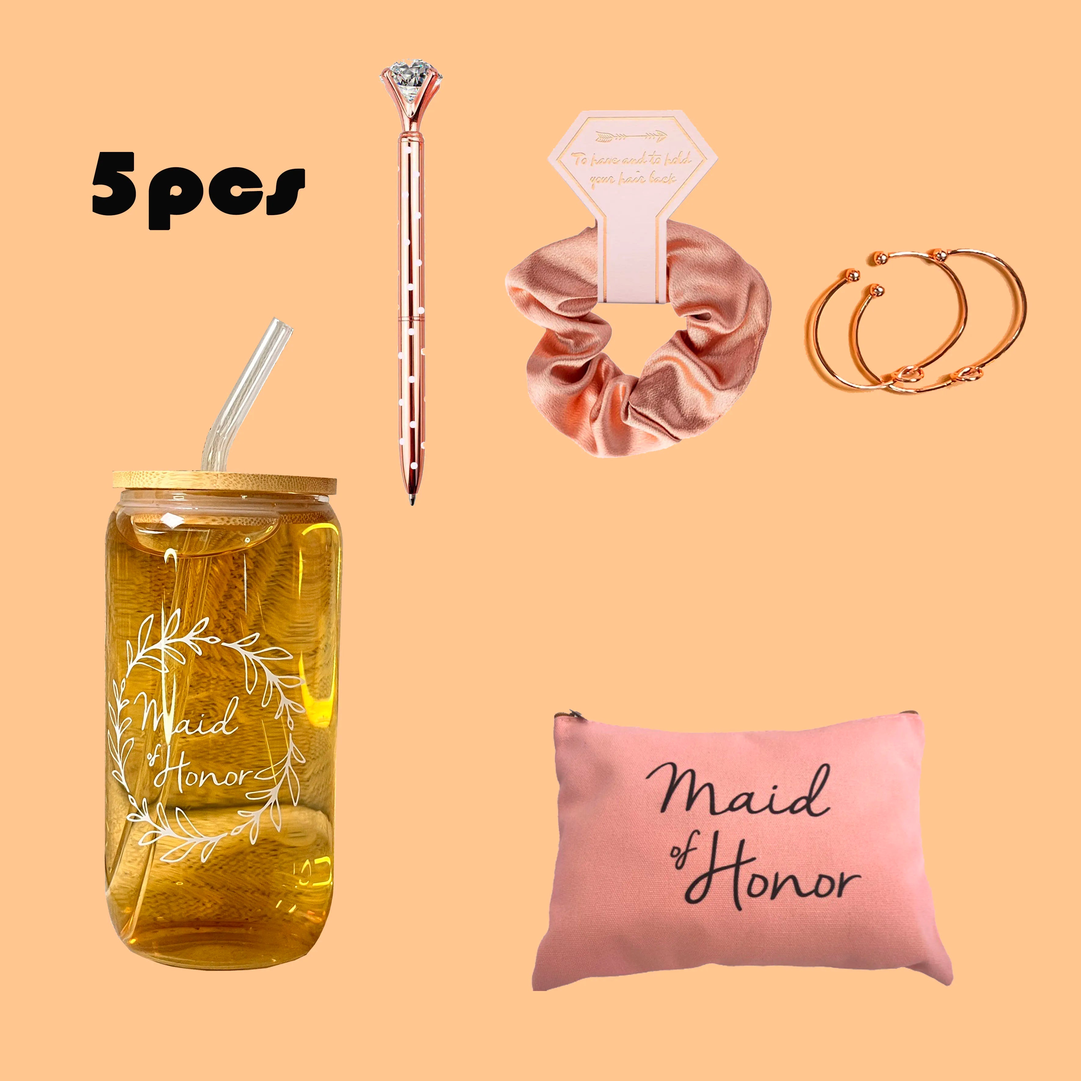 Bridesmaid Proposal Wedding Gifts Set Maid of Honor Gifts Bridal Shower 16oz Glass Cups Cosmetic Makeup Bags