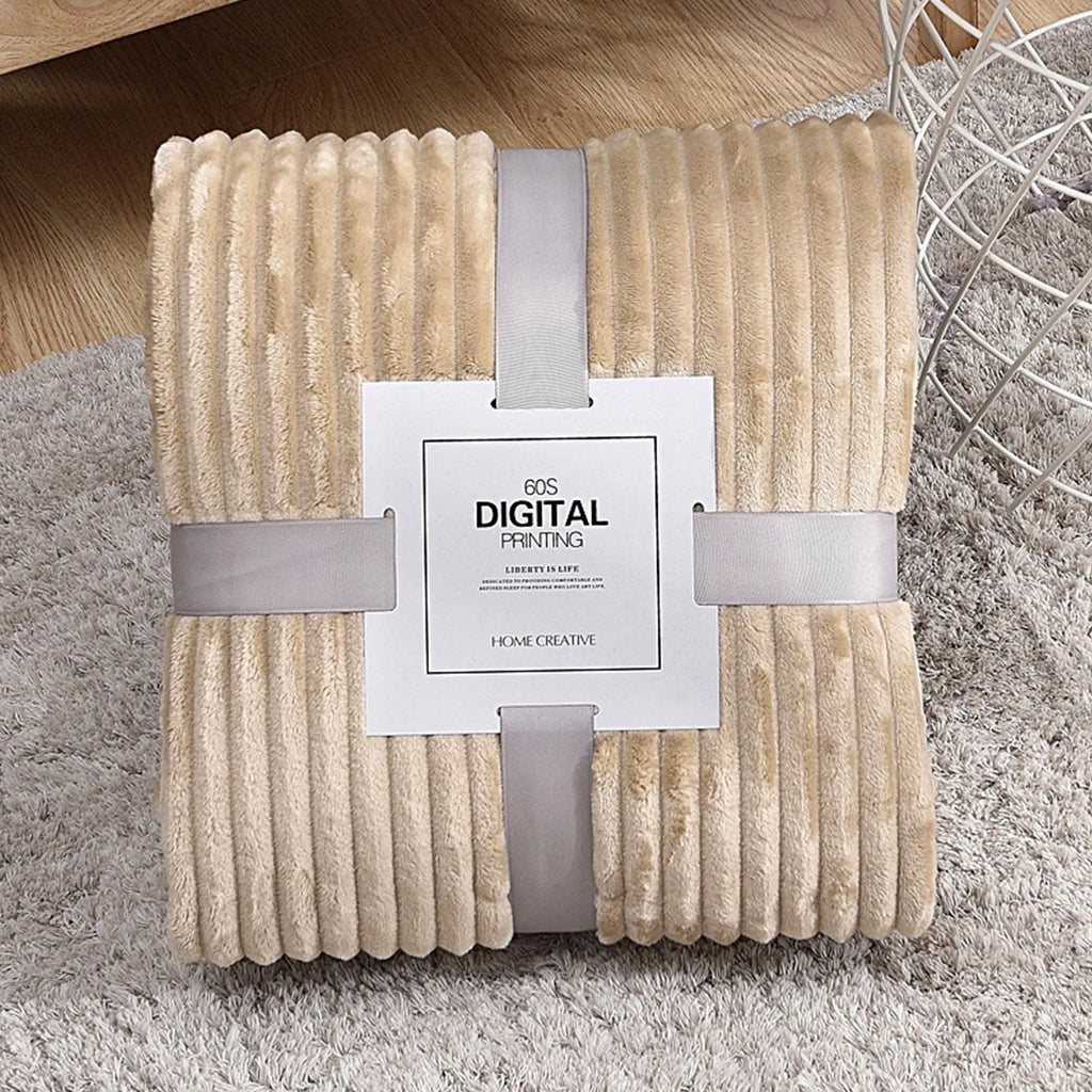 Striped Flannel Blankets For Beds Solid Pink Blue Color Soft Warm Mink Throw Sofa Cover Bedspread Beach Airplane Travel Blankets