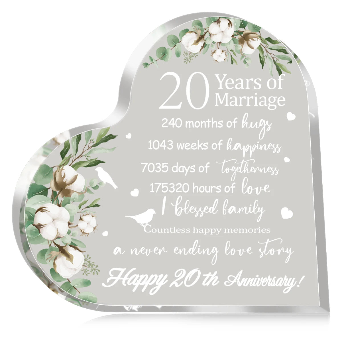 New Happy Anniversary Gifts for Her Him Heart Acrylic Transparent Plaque for Wife Husband Years of Marriage Gift 10th,15th-50th