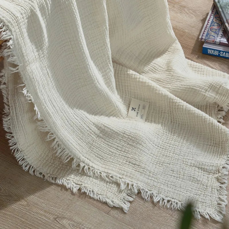 Soft Cotton Blankets Four Layers Of Gauze Sofa Cover Throw Blanket with Tassel Office home Decorative all season