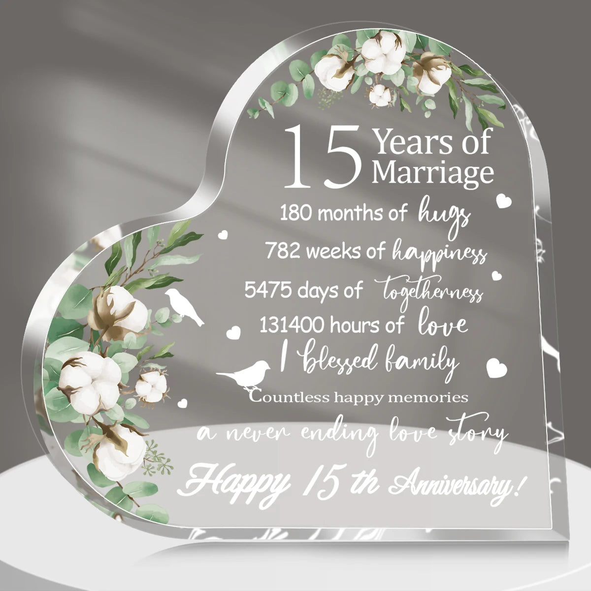 New Happy Anniversary Gifts for Her Him Heart Acrylic Transparent Plaque for Wife Husband Years of Marriage Gift 10th,15th-50th