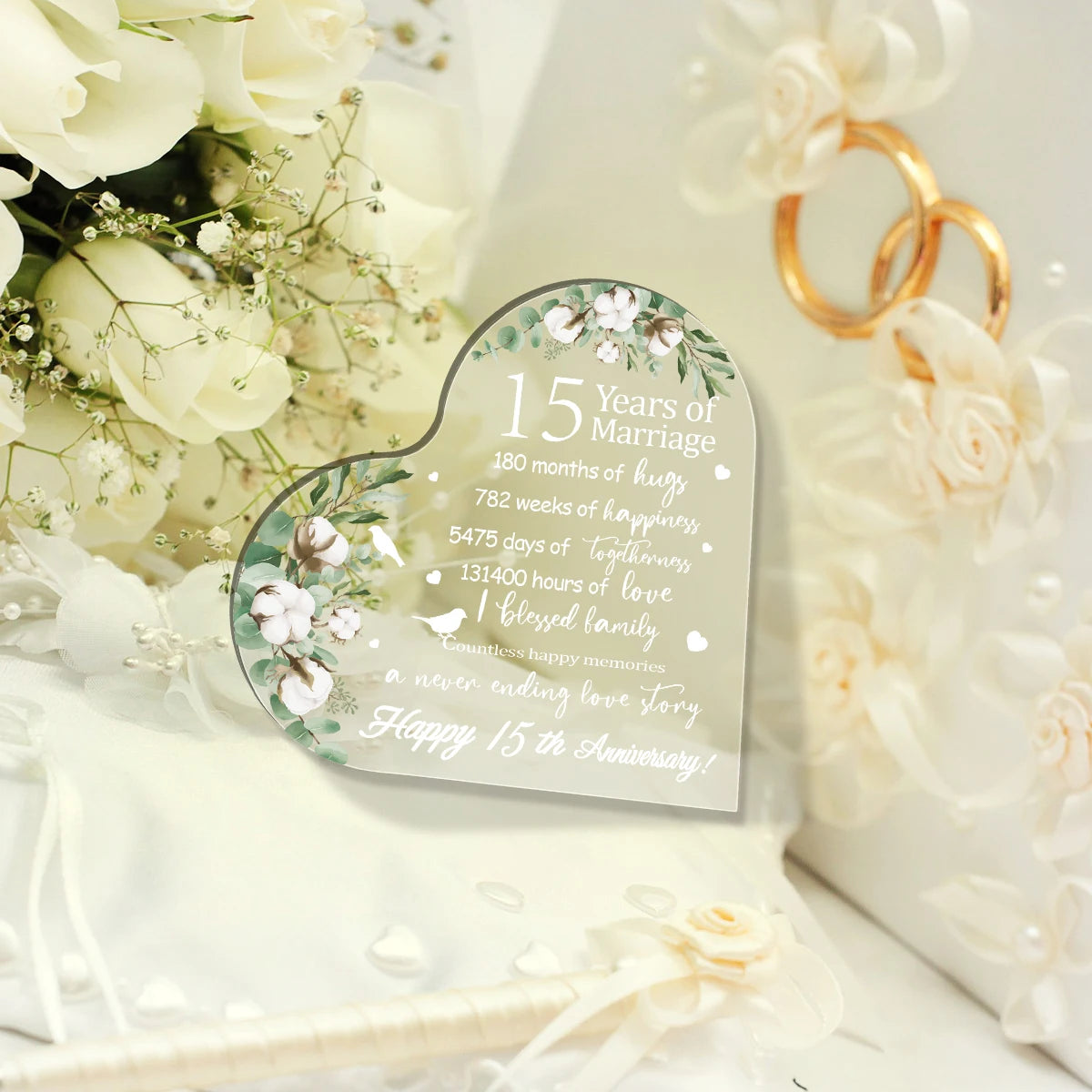 New Happy Anniversary Gifts for Her Him Heart Acrylic Transparent Plaque for Wife Husband Years of Marriage Gift 10th,15th-50th