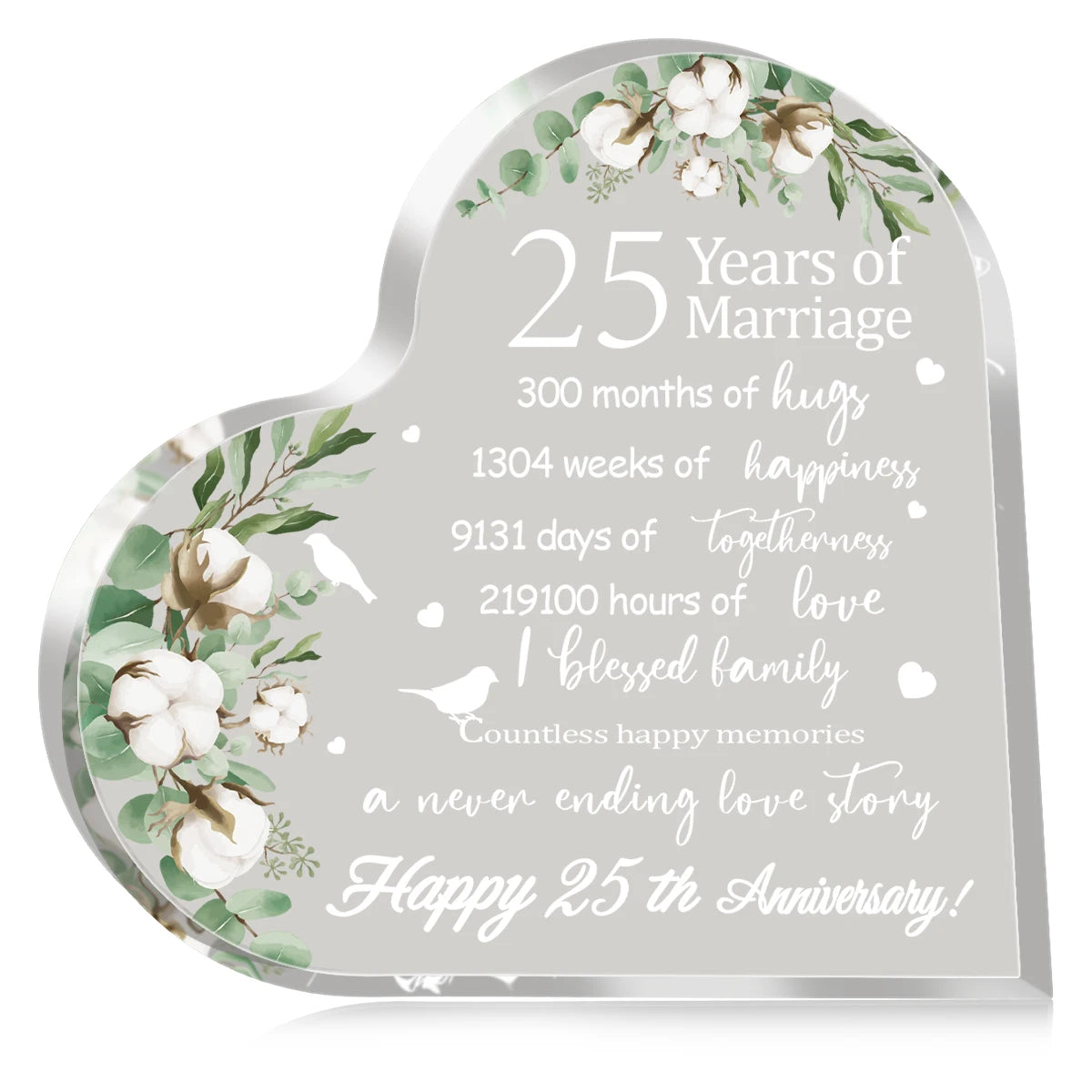 New Happy Anniversary Gifts for Her Him Heart Acrylic Transparent Plaque for Wife Husband Years of Marriage Gift 10th,15th-50th