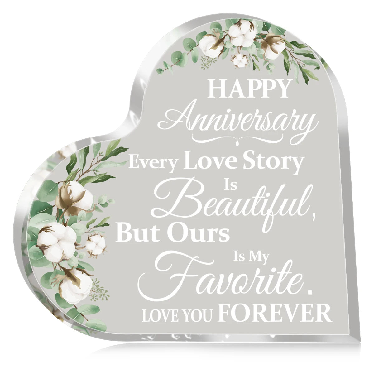 New Happy Anniversary Gifts for Her Him Heart Acrylic Transparent Plaque for Wife Husband Years of Marriage Gift 10th,15th-50th