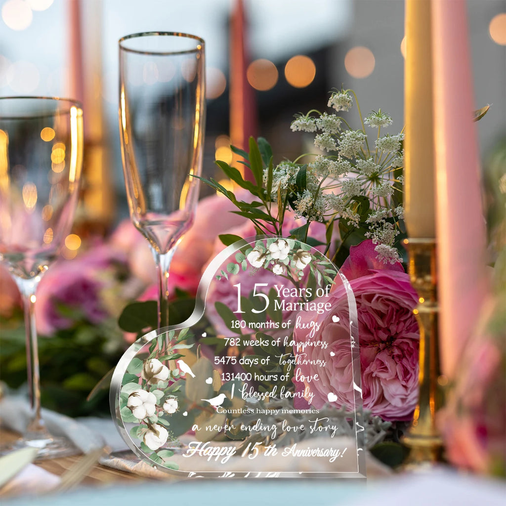 New Happy Anniversary Gifts for Her Him Heart Acrylic Transparent Plaque for Wife Husband Years of Marriage Gift 10th,15th-50th
