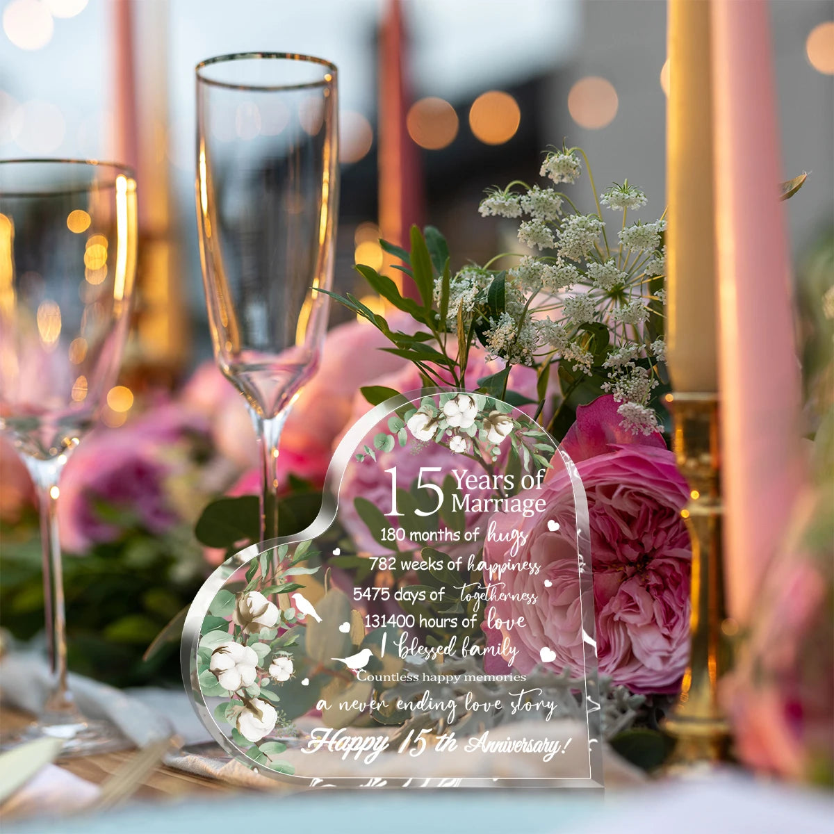 New Happy Anniversary Gifts for Her Him Heart Acrylic Transparent Plaque for Wife Husband Years of Marriage Gift 10th,15th-50th