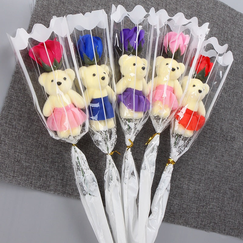 1Pcs 2023 Valentines Day Gift for Girlfriend Boyfriend Bear Flower Soap Wedding Gift for Guests Party Favors Promotional Gifts