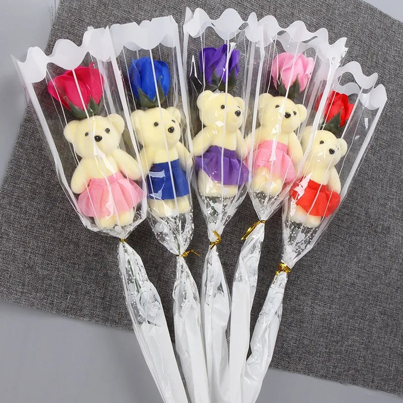 1Pcs 2023 Valentines Day Gift for Girlfriend Boyfriend Bear Flower Soap Wedding Gift for Guests Party Favors Promotional Gifts