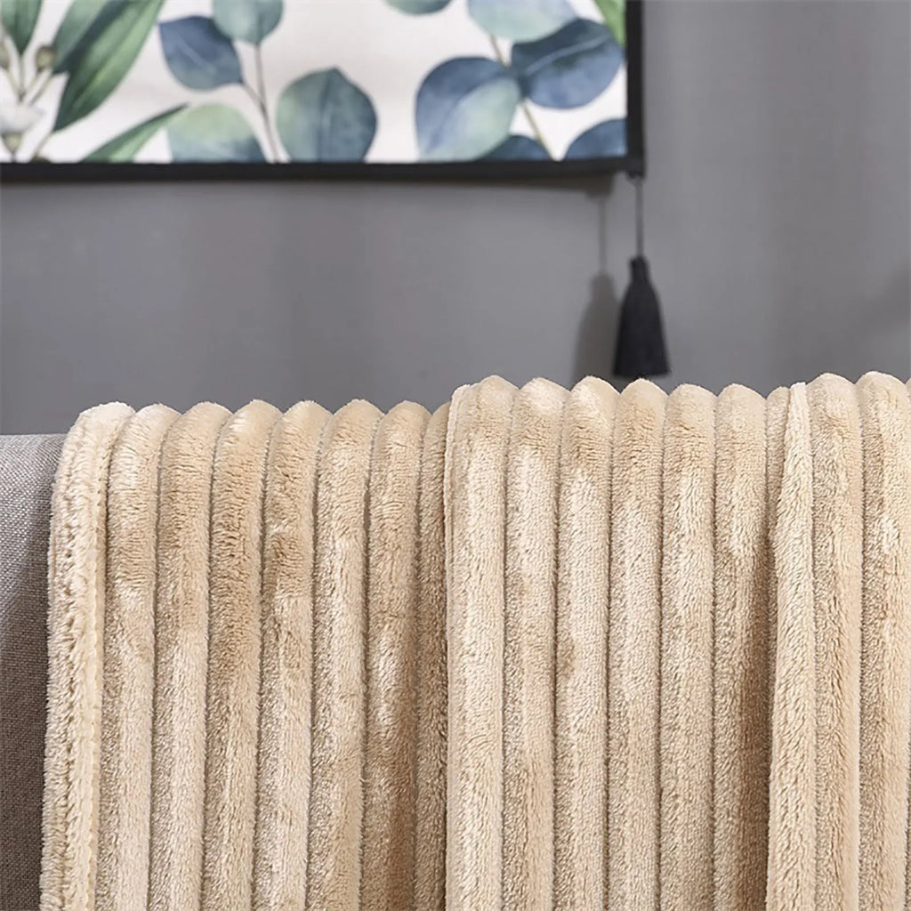 Striped Flannel Blankets For Beds Solid Pink Blue Color Soft Warm Mink Throw Sofa Cover Bedspread Beach Airplane Travel Blankets