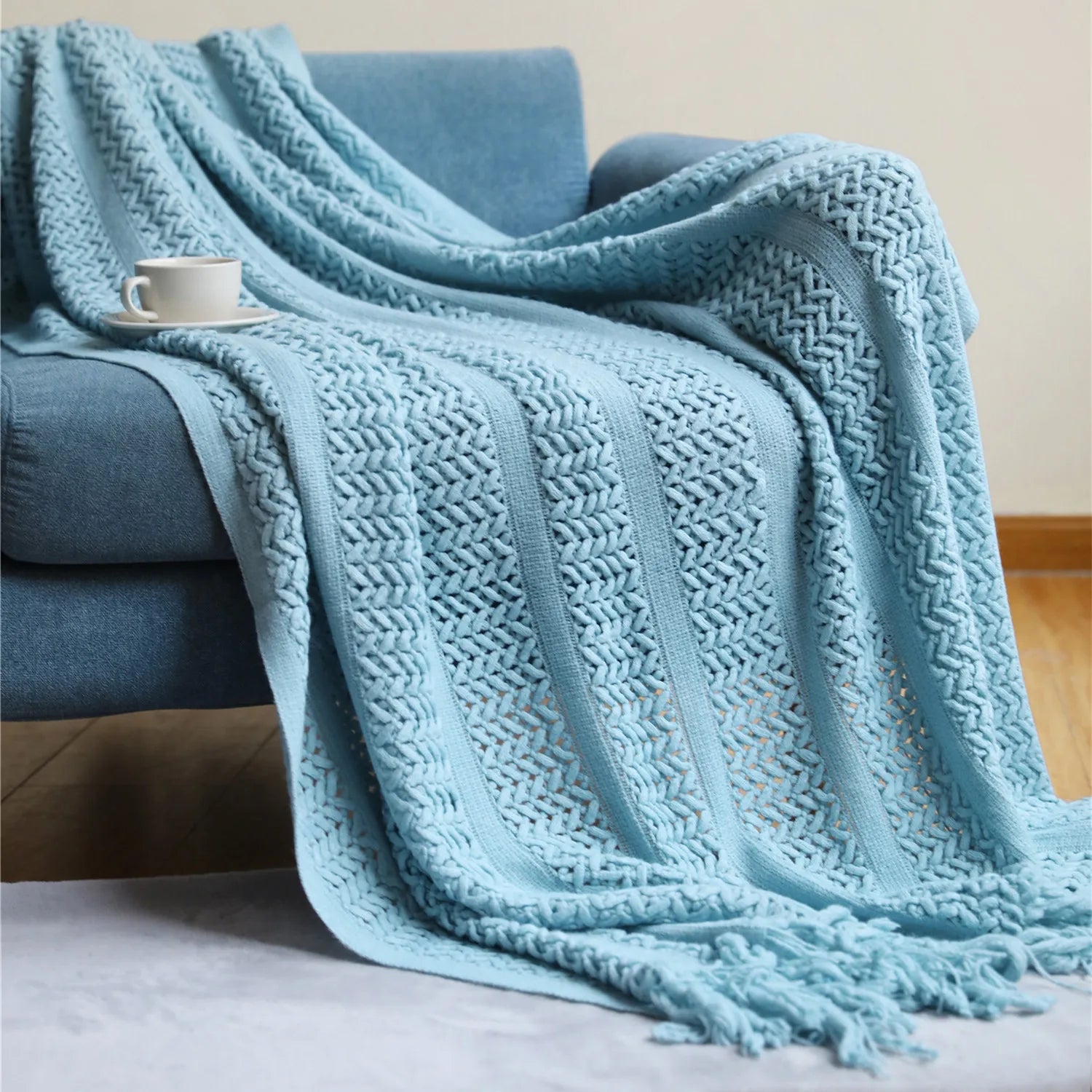 Pink Knitted Throw Blankets with Tassels Jacquard Textured Boho All-Season Vintage Chunky Cozy Gift Blankets Manta Para Sofá