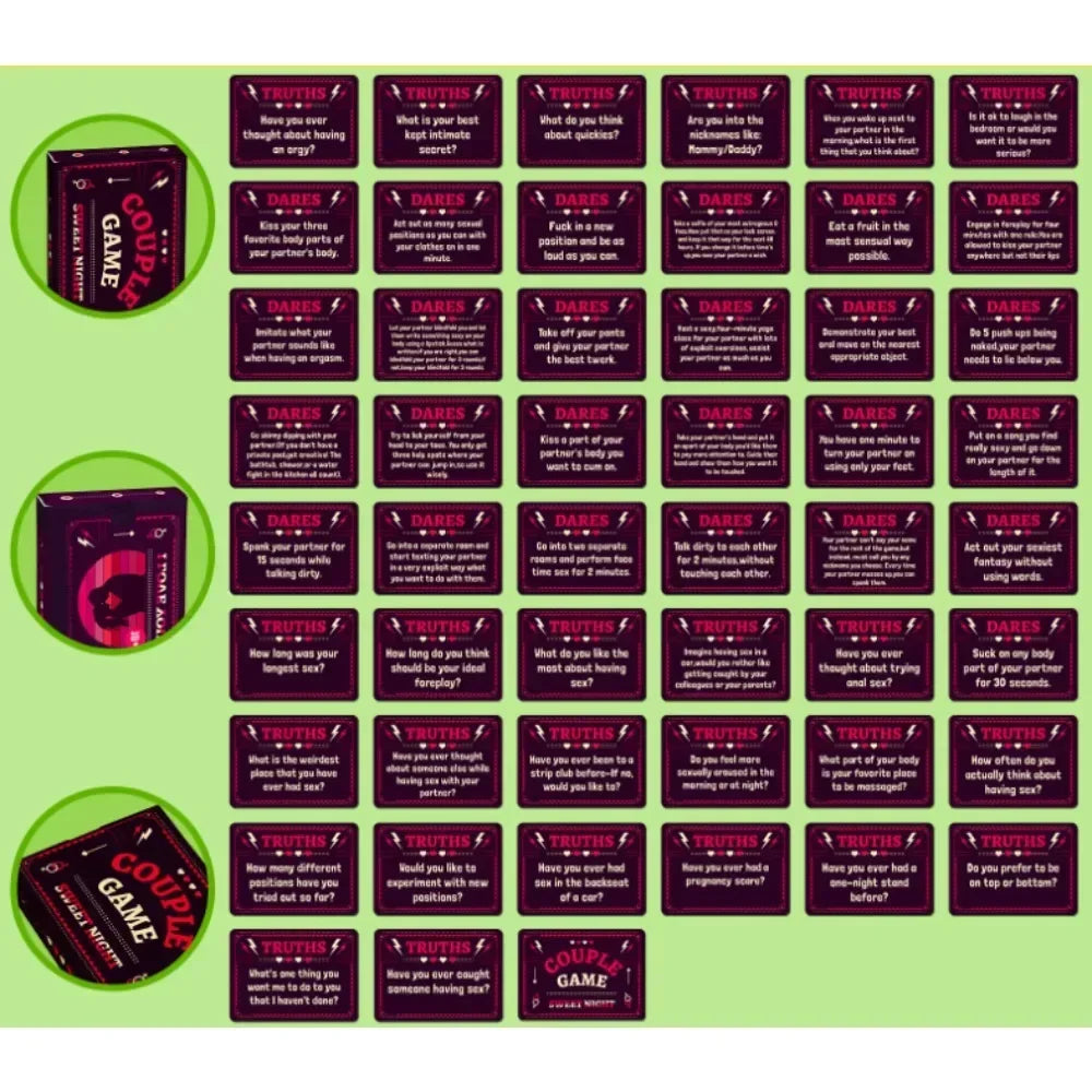A Set Couple Game 50Cards Outdoor Sport Night Desktop Games Interactive Toys Prop Card  Ask or Answer Truth or Dare English Play