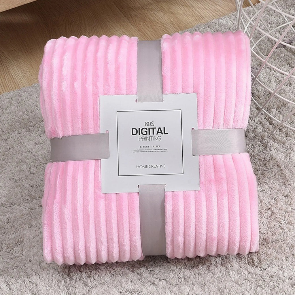 Striped Flannel Blankets For Beds Solid Pink Blue Color Soft Warm Mink Throw Sofa Cover Bedspread Beach Airplane Travel Blankets