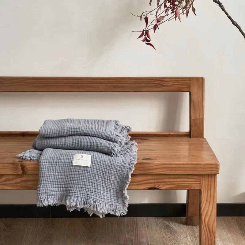 Soft Cotton Blankets Four Layers Of Gauze Sofa Cover Throw Blanket with Tassel Office home Decorative all season