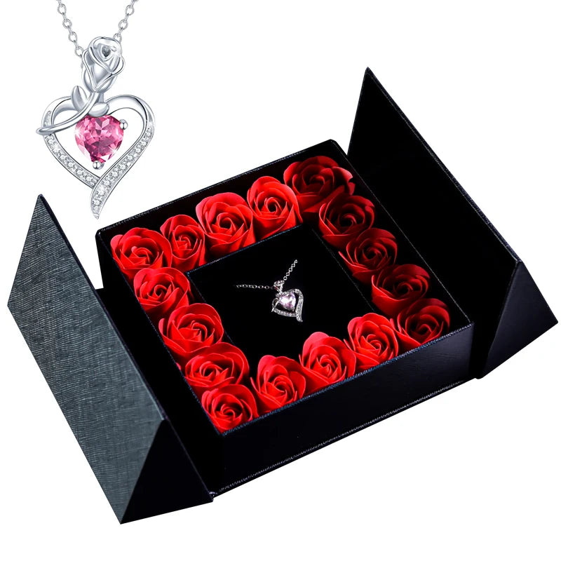 Gifts for Women Jewelry Pendant Necklace /w Soap Eternal Rose Gift Box Mother's Day Necklace Jewelry Wedding Anniversary Gifts