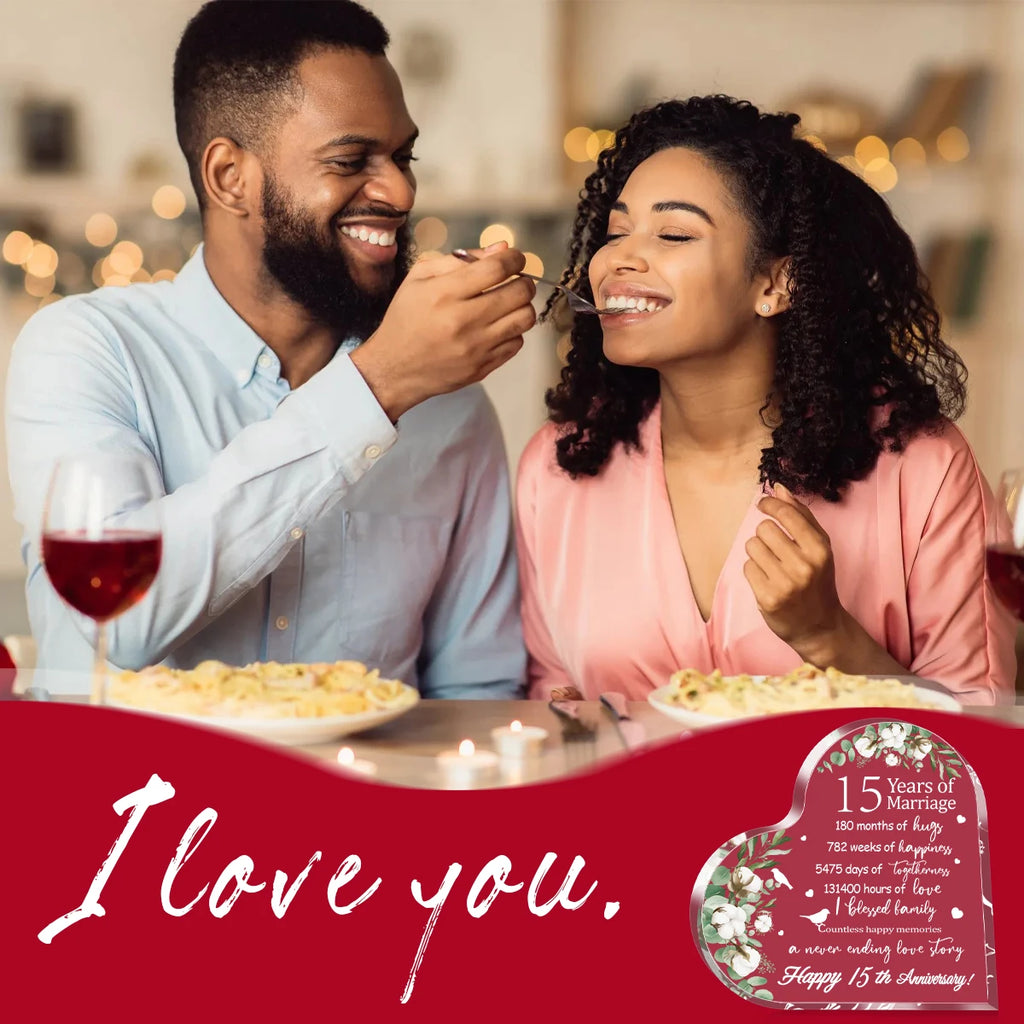 New Happy Anniversary Gifts for Her Him Heart Acrylic Transparent Plaque for Wife Husband Years of Marriage Gift 10th,15th-50th