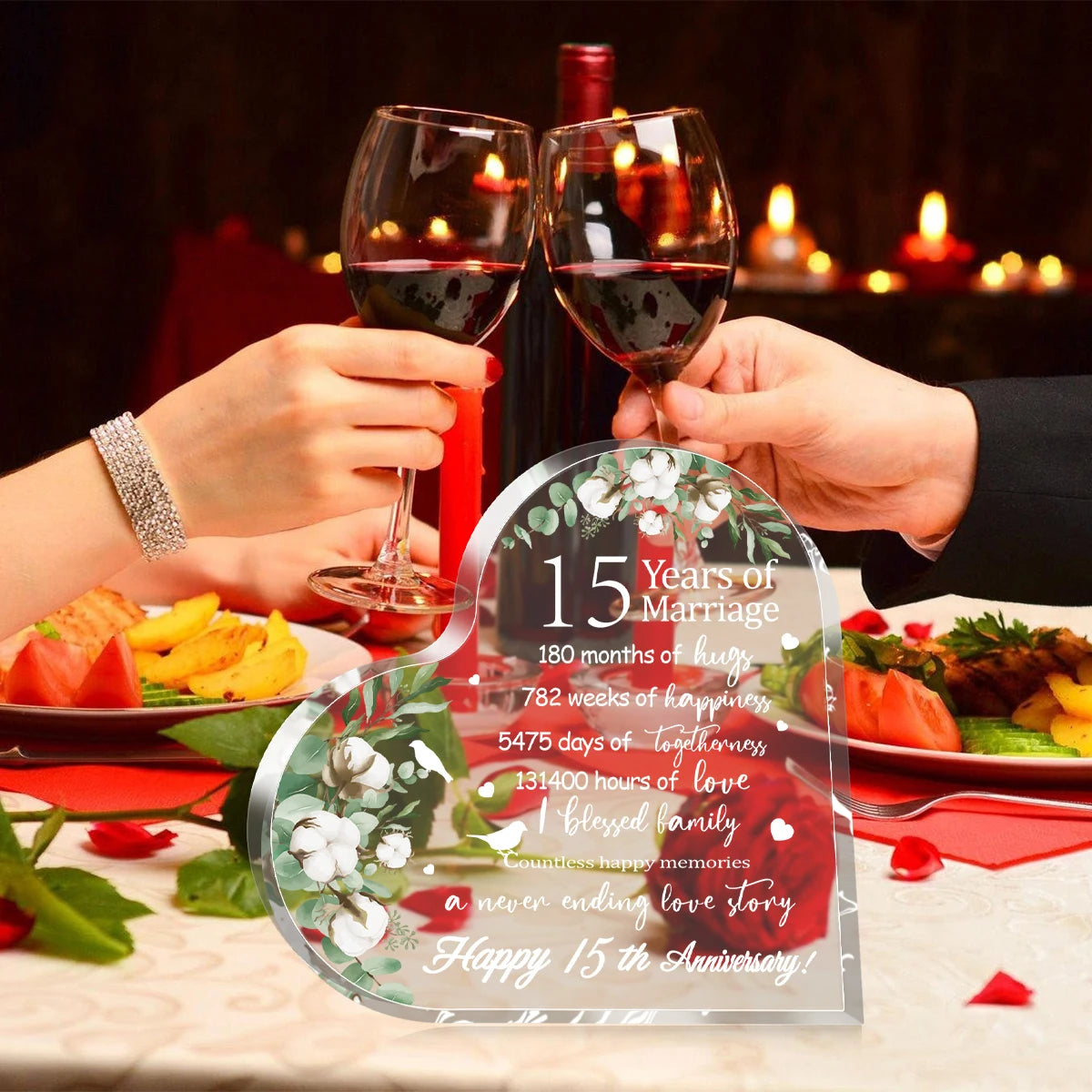 New Happy Anniversary Gifts for Her Him Heart Acrylic Transparent Plaque for Wife Husband Years of Marriage Gift 10th,15th-50th