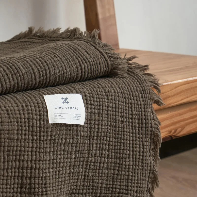 Soft Cotton Blankets Four Layers Of Gauze Sofa Cover Throw Blanket with Tassel Office home Decorative all season