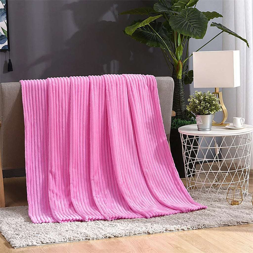 Striped Flannel Blankets For Beds Solid Pink Blue Color Soft Warm Mink Throw Sofa Cover Bedspread Beach Airplane Travel Blankets
