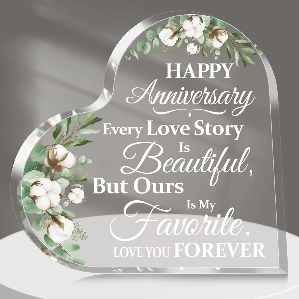 New Happy Anniversary Gifts for Her Him Heart Acrylic Transparent Plaque for Wife Husband Years of Marriage Gift 10th,15th-50th