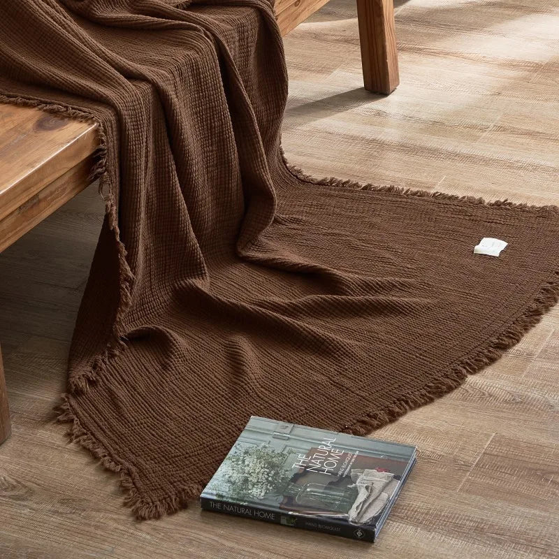 Soft Cotton Blankets Four Layers Of Gauze Sofa Cover Throw Blanket with Tassel Office home Decorative all season