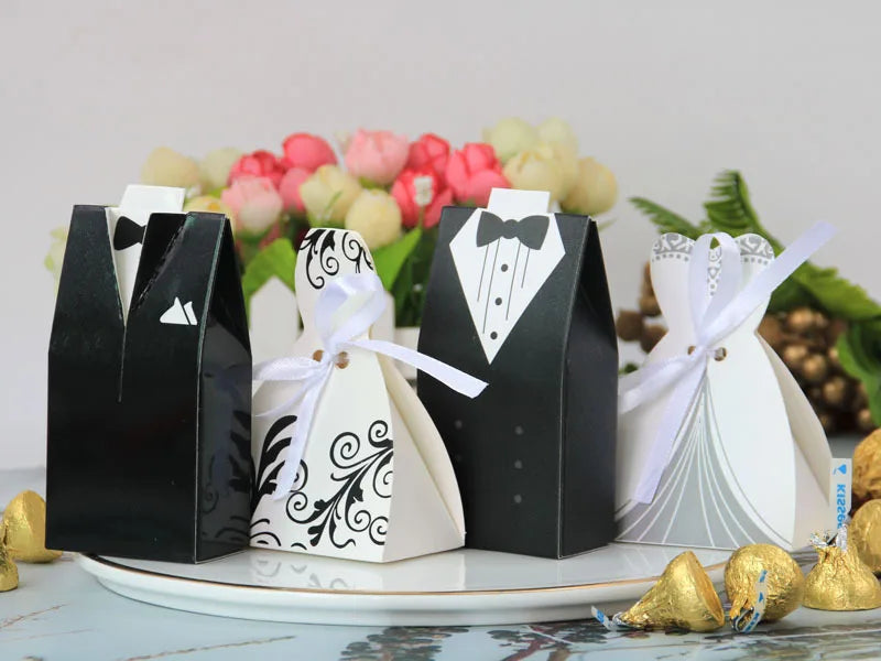Wedding Gift Bag Bride and Groom Candy Box DIY with Ribbon Wedding Decorations Souvenir Party Supplies