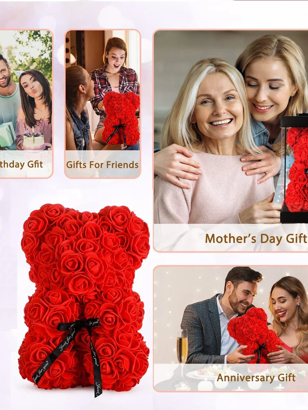 Girlfriend Birthday Gifts Women Rose Teddy Bear Artificial Flower Anniversary Valentines Day Birthday Gift Mothers Day Mom Gifts