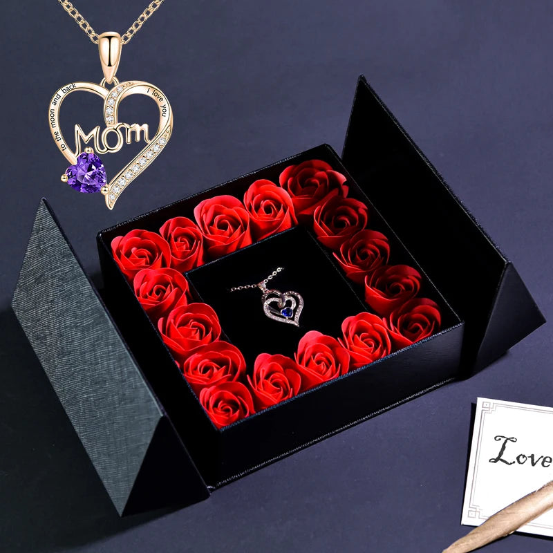Gifts for Women Jewelry Pendant Necklace /w Soap Eternal Rose Gift Box Mother's Day Necklace Jewelry Wedding Anniversary Gifts