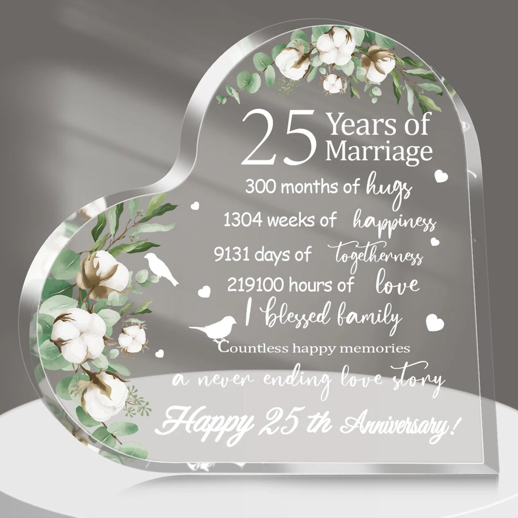 New Happy Anniversary Gifts for Her Him Heart Acrylic Transparent Plaque for Wife Husband Years of Marriage Gift 10th,15th-50th