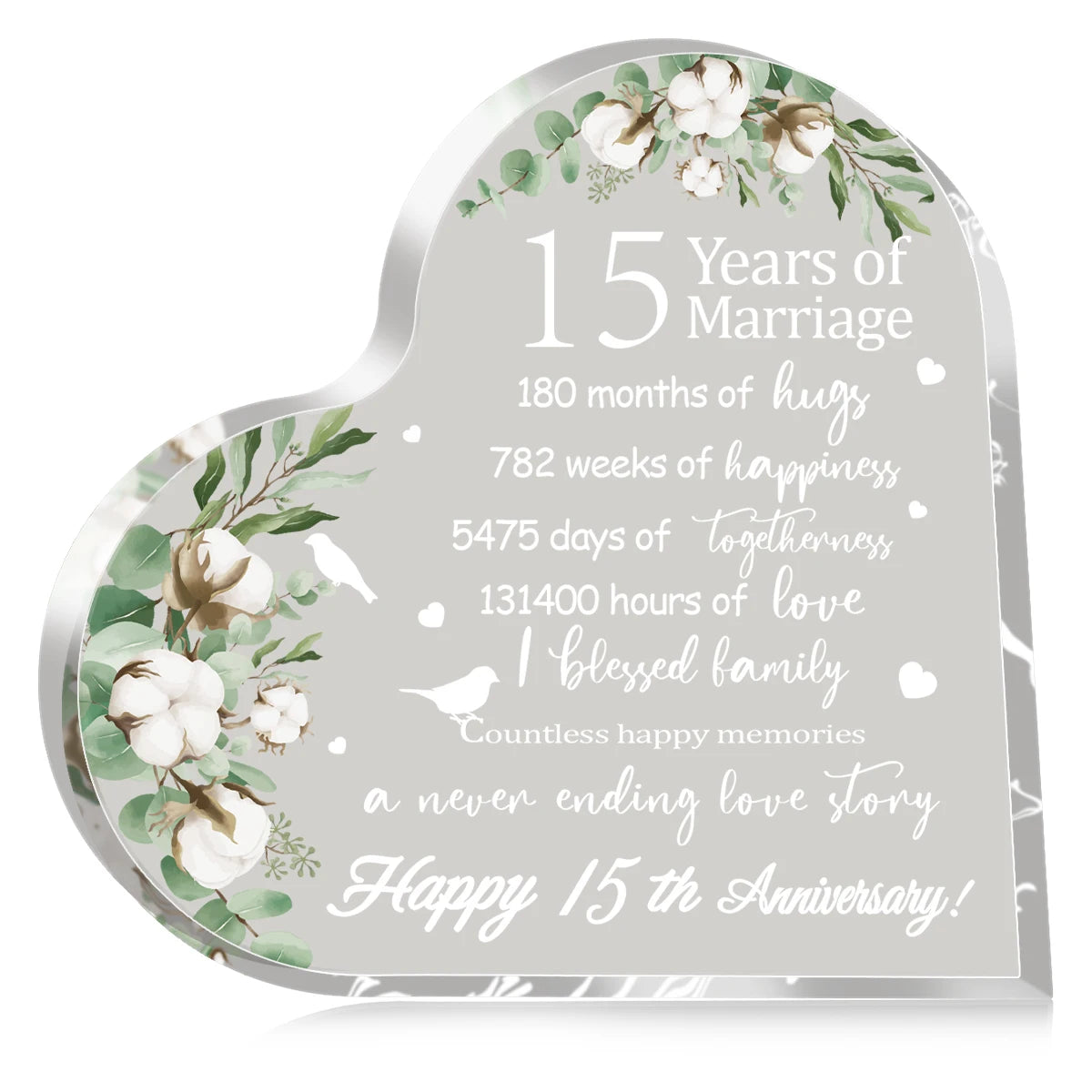 New Happy Anniversary Gifts for Her Him Heart Acrylic Transparent Plaque for Wife Husband Years of Marriage Gift 10th,15th-50th