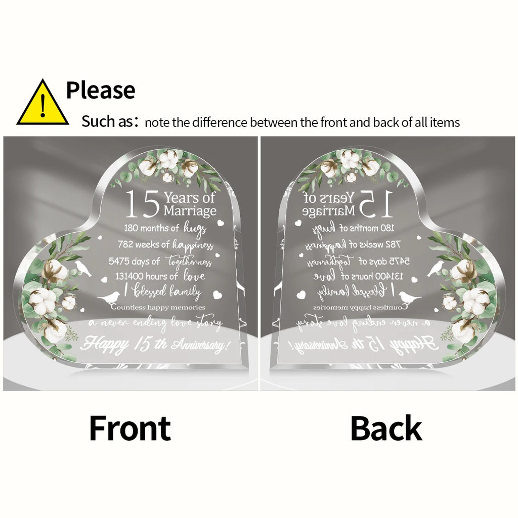 New Happy Anniversary Gifts for Her Him Heart Acrylic Transparent Plaque for Wife Husband Years of Marriage Gift 10th,15th-50th