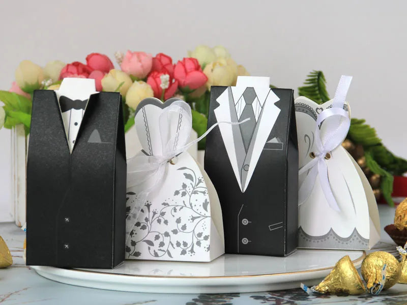 Wedding Gift Bag Bride and Groom Candy Box DIY with Ribbon Wedding Decorations Souvenir Party Supplies