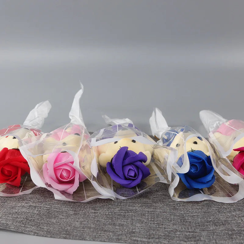 1Pcs 2023 Valentines Day Gift for Girlfriend Boyfriend Bear Flower Soap Wedding Gift for Guests Party Favors Promotional Gifts
