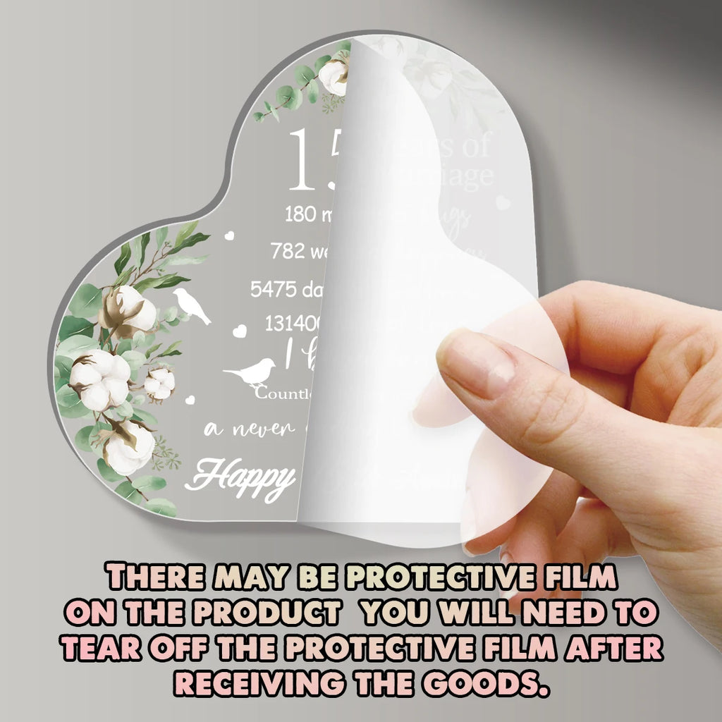 New Happy Anniversary Gifts for Her Him Heart Acrylic Transparent Plaque for Wife Husband Years of Marriage Gift 10th,15th-50th