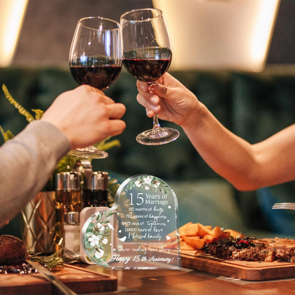 New Happy Anniversary Gifts for Her Him Heart Acrylic Transparent Plaque for Wife Husband Years of Marriage Gift 10th,15th-50th