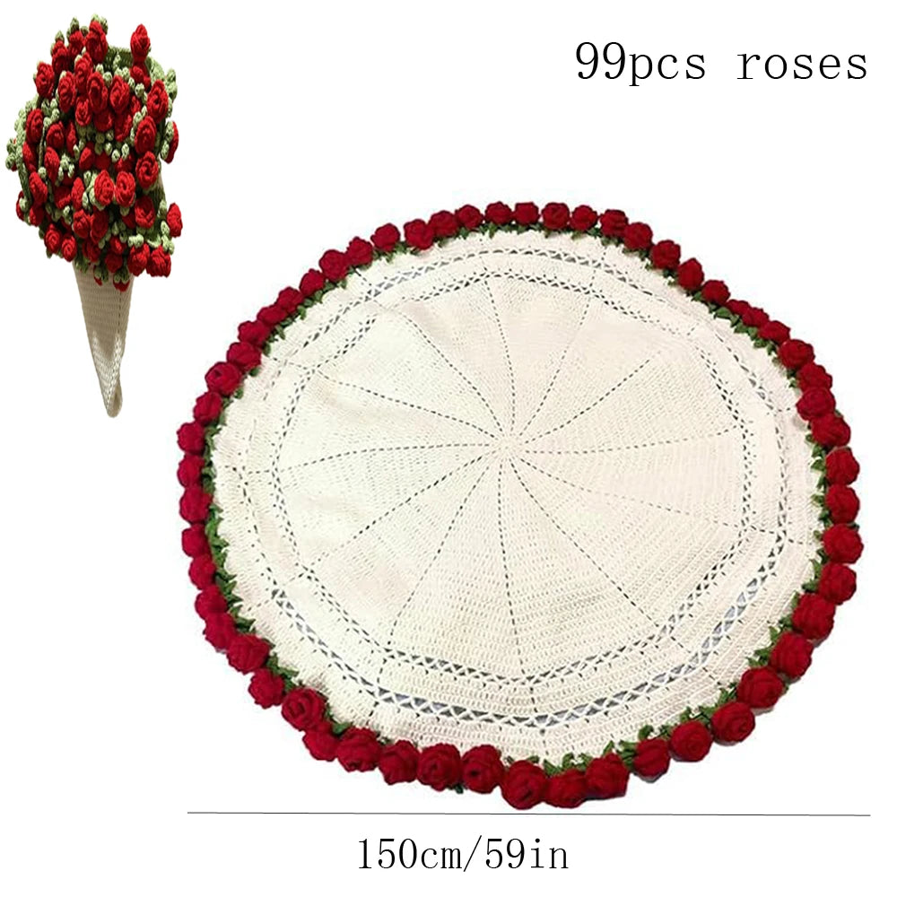 Finished Flower Bouquet Blanket Soft and Lightweight Knitted Throw Blankets for Birthday Wedding Valentine’s Day Home Decor